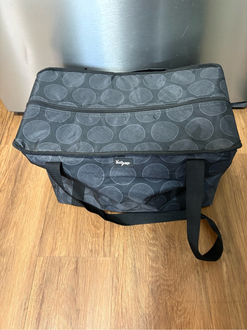 Thirty-One Black Gray Dot Insulated Cooler Tote Thermal Lunch Bag